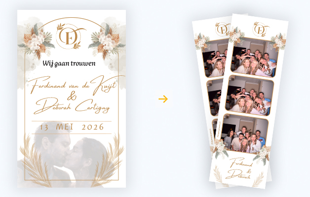 Fotostrip op maat: Ferdinand & Deborah trouwen bij Boerengoed Enspijk